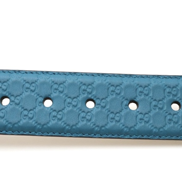 Gucci Microguccisima GG Teal Leather Belt with Gold Buckle main image 11